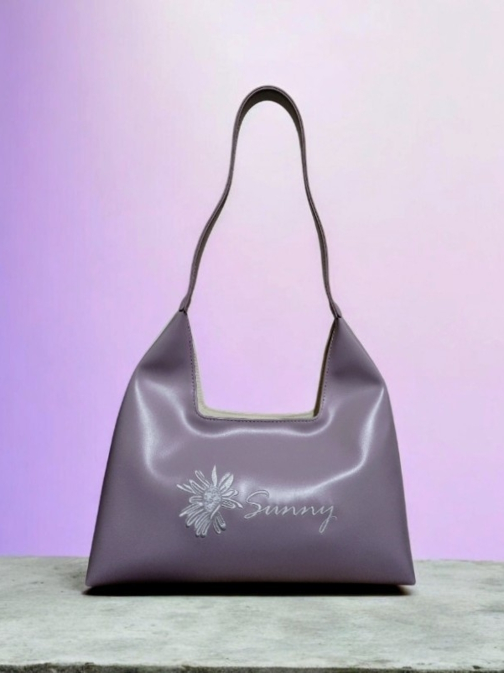 Lavender Shoulder Bag with Floral Embroidery